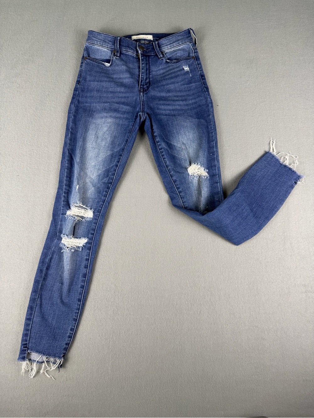 PacSun High-Rise Ankle Jegging Slim Stretch Distressed Medium Wash Blue 23